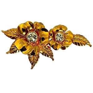 Vintage Signed Joan Rivers Gold Plated Flower Brooch With Swarovski Crystals